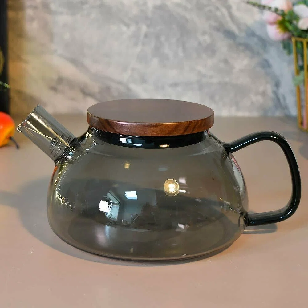 СКР Чайник заварочный из цветного стекла, Aroma di Fiore, объём: 600 мл с тёмной деревянной крышкой