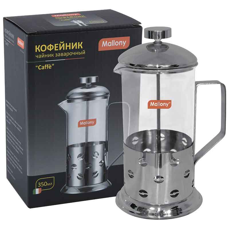 СКР Чайник/кофейник (кофе-пресс) Caffe, 350 мл, из жаропр стекла, в корпусе из нерж стали, B535-350M