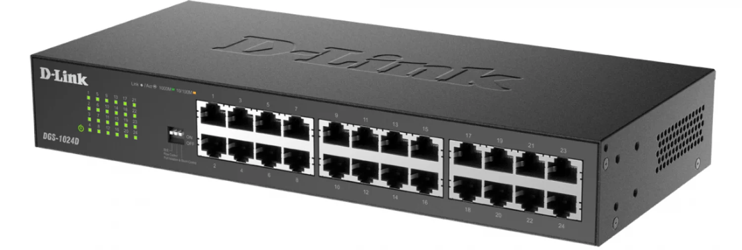 Неуправляемый коммутатор D-Link DGS-1024D/J1A с 24 портами 10/100/1000Base-T