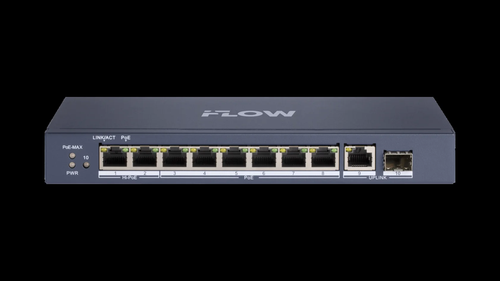 Сетевой неуправляемый коммутатор 8 RJ45 1000M PoE портов 1 Uplink порт 1000М Ethernet; 1 SFP порт 1000М Ethernet; IEEE802.3af IEEE802.3at; бюджет PoE