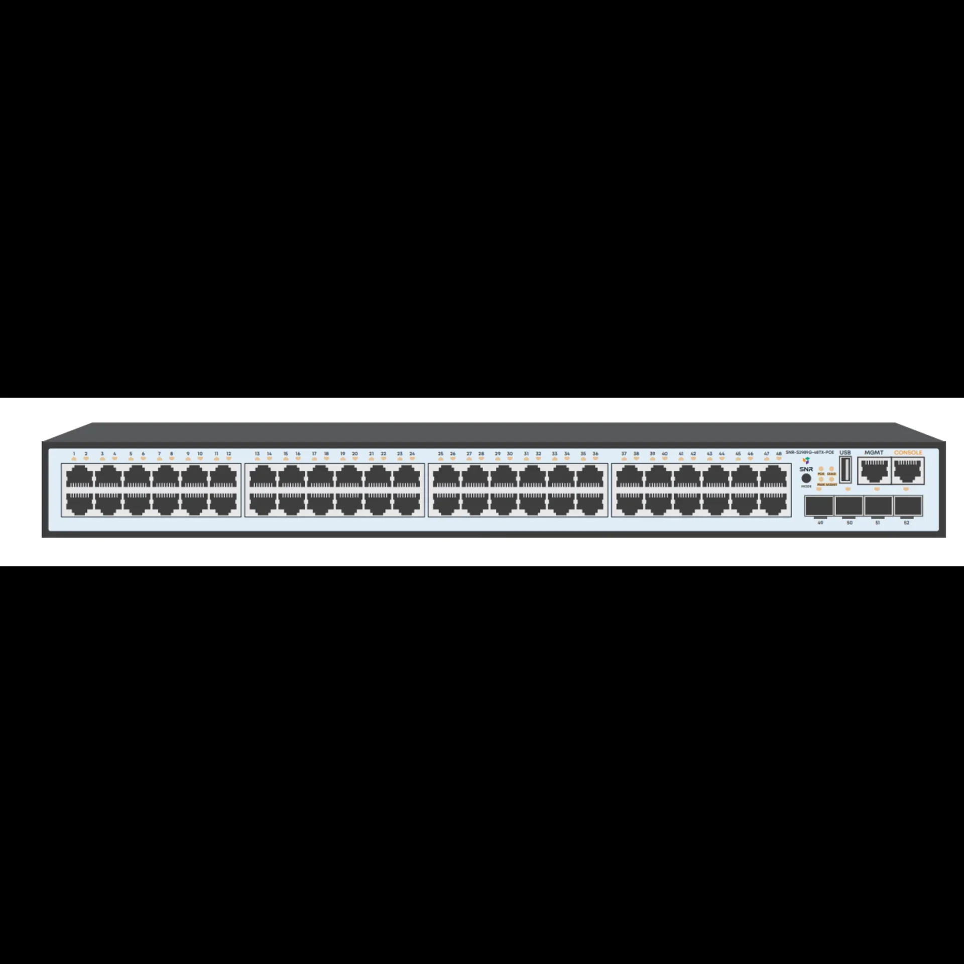 Управляемый коммутатор SNR уровня 2, 48 портов 10/100/1000Base-T, 4 порта 1/10G SFP+