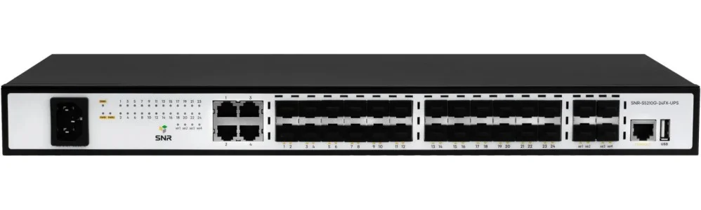 Управляемый коммутатор SNR уровня 2+, 20 портов 100/1000Base-X SFP, 4 порта Combo 10/100/1000Base-T 100/1000Base-X SFP, 4 порта 1/10G SFP+, встроенный