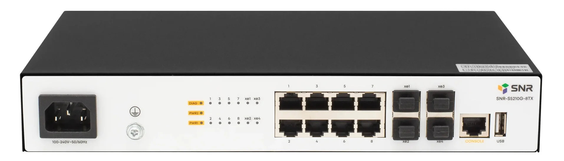 Управляемый коммутатор уровня SNR 2+, 8 портов 10/100/1000Base-T, 4 порта 1/10G SFP+, встроенный БП ~220V AC