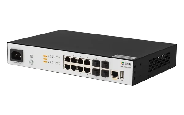 Управляемый коммутатор уровня SNR 2+, 8 портов 10/100/1000Base-T, 4 порта 1/10G SFP+, встроенный БП ~220V AC