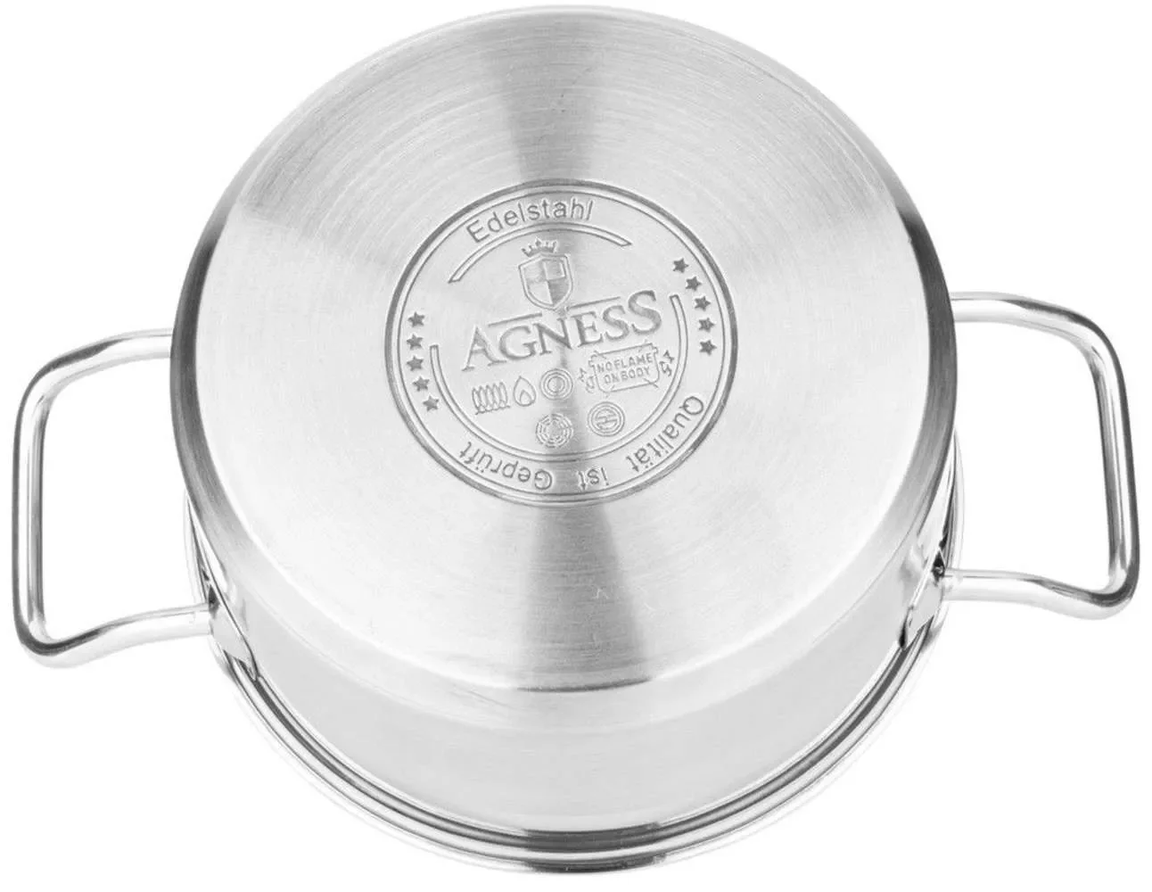 КАСТРЮЛЯ AGNESS 22X12 СМ 4,2 Л ВЫСОКОКАЧЕСТВЕННАЯ НЕРЖ СТАЛЬ 18/10 СО СТЕКЛ.КРЫШКОЙ