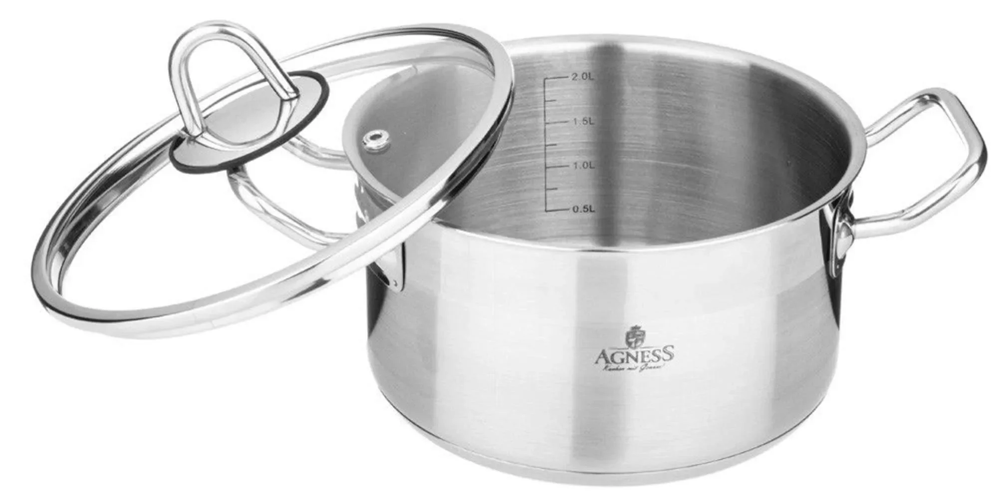КАСТРЮЛЯ AGNESS 22X12 СМ 4,2 Л ВЫСОКОКАЧЕСТВЕННАЯ НЕРЖ СТАЛЬ 18/10 СО СТЕКЛ.КРЫШКОЙ
