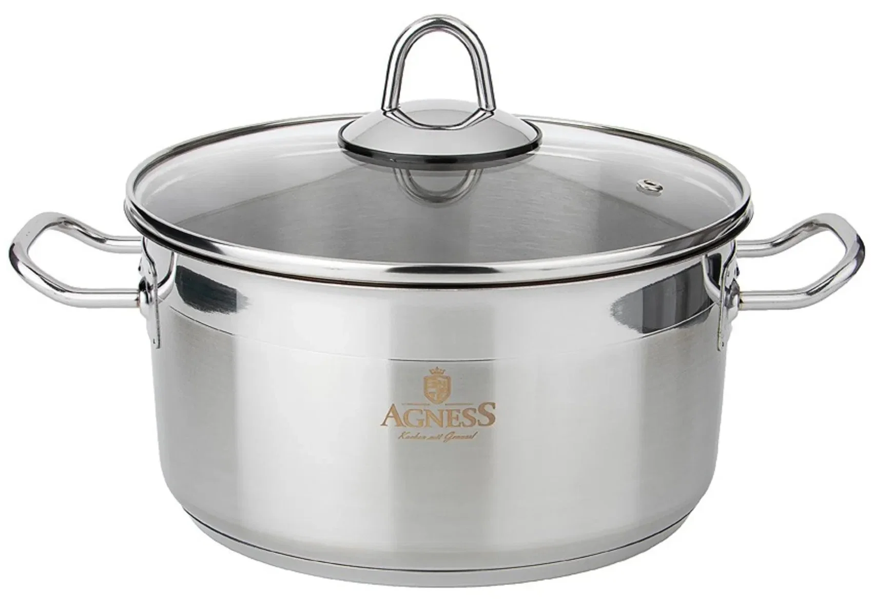 КАСТРЮЛЯ AGNESS 22X12 СМ 4,2 Л ВЫСОКОКАЧЕСТВЕННАЯ НЕРЖ СТАЛЬ 18/10 СО СТЕКЛ.КРЫШКОЙ