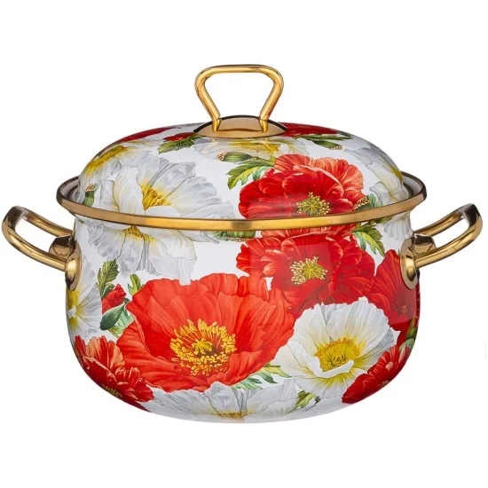 КАСТРЮЛЯ AGNESS ЭМАЛИРОВАННАЯ С ЭМАЛ.КРЫШКОЙ СЕРИЯ "МАКИ", 2.8 Л, 20*12 СМ