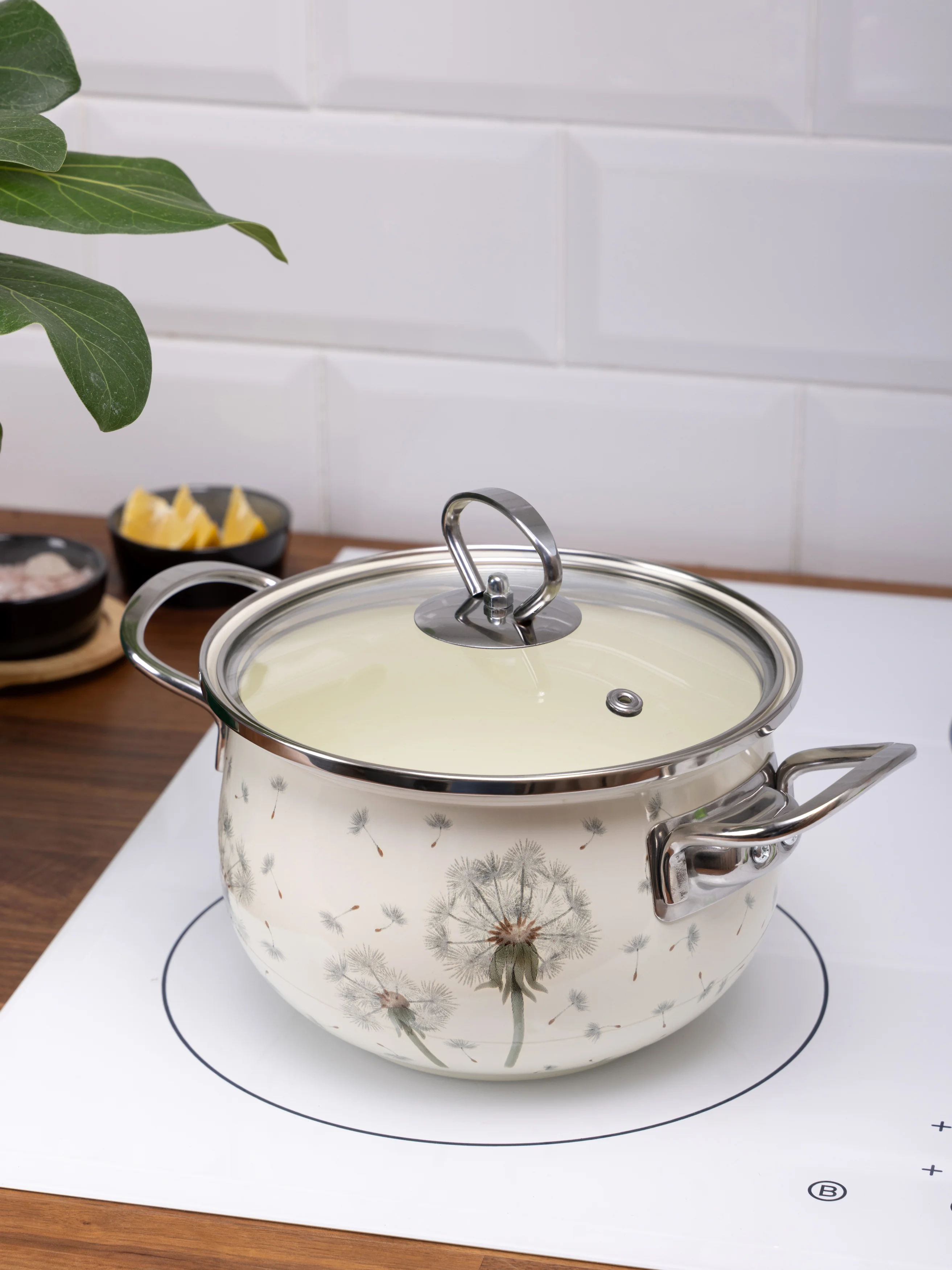 КАСТРЮЛЯ AGNESS ЭМАЛИРОВАННАЯ СО СТЕКЛЯННОЙ КРЫШКОЙ СЕРИЯ "DANDELION", 2,0 Л ДИА. 18СМ
