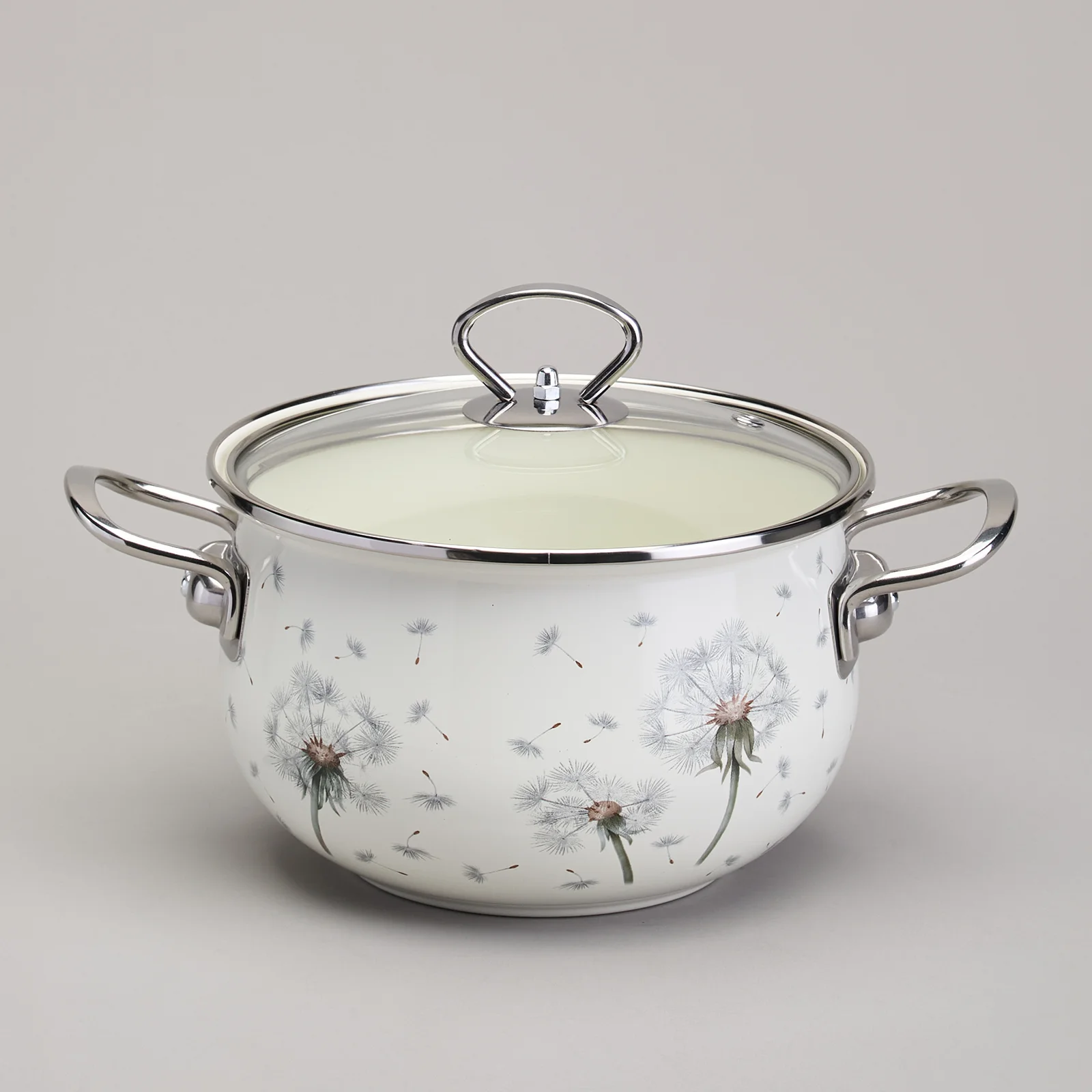 КАСТРЮЛЯ AGNESS ЭМАЛИРОВАННАЯ СО СТЕКЛЯННОЙ КРЫШКОЙ СЕРИЯ "DANDELION", 2,0 Л ДИА. 18СМ
