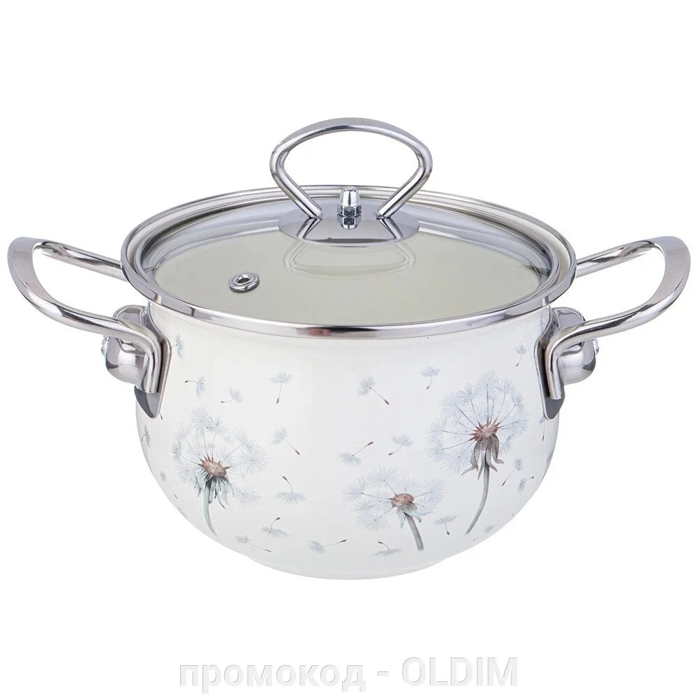 КАСТРЮЛЯ AGNESS ЭМАЛИРОВАННАЯ СО СТЕКЛЯННОЙ КРЫШКОЙ СЕРИЯ "DANDELION", 2,0 Л ДИА. 18СМ