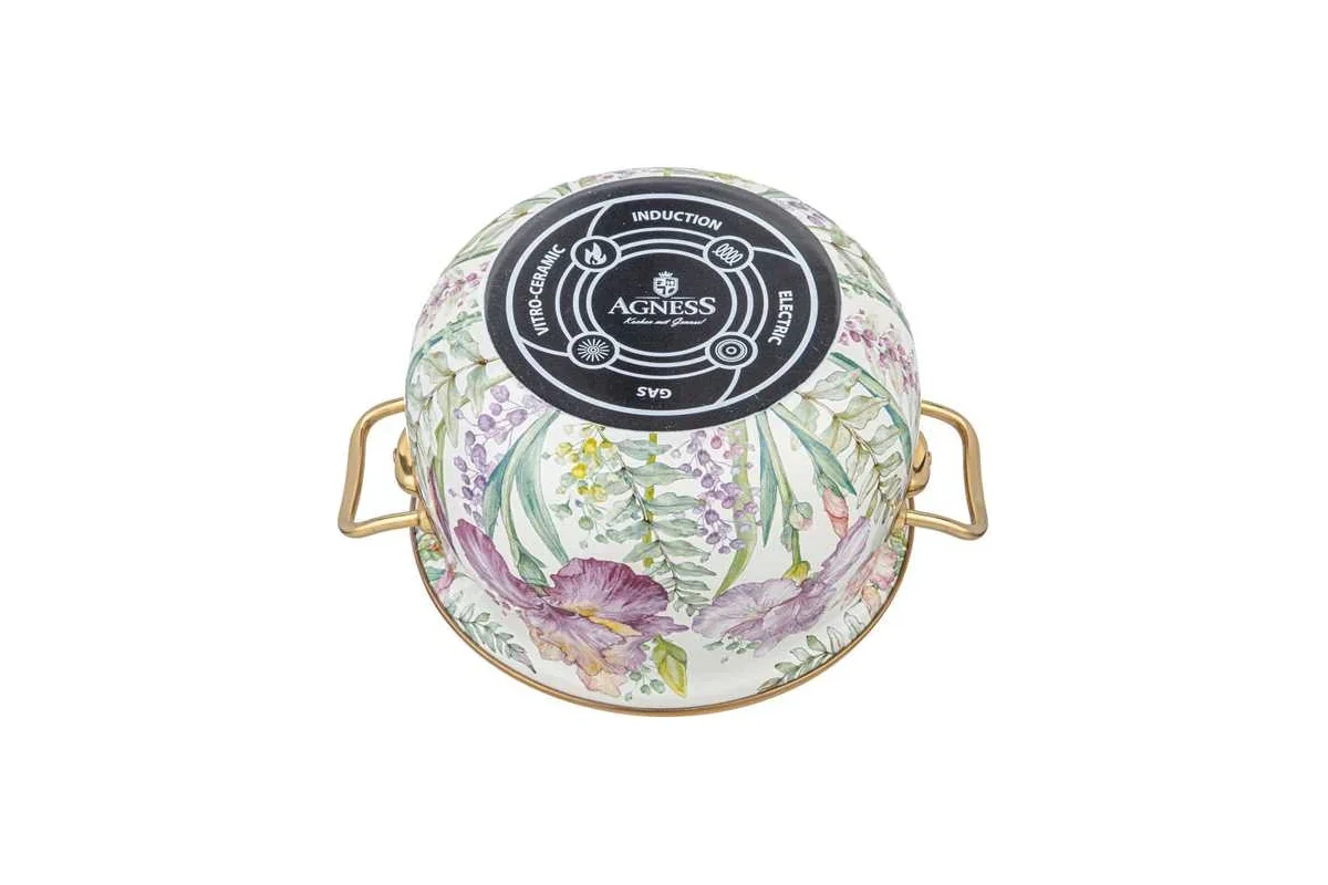 КАСТРЮЛЯ ЭМАЛИРОВАННАЯ AGNESS С КРЫШКОЙ, СЕРИЯ IRISES 3,8Л, ДИА.20СМ ПОДХОДИТ ДЛЯ ИНДУК.ПЛ