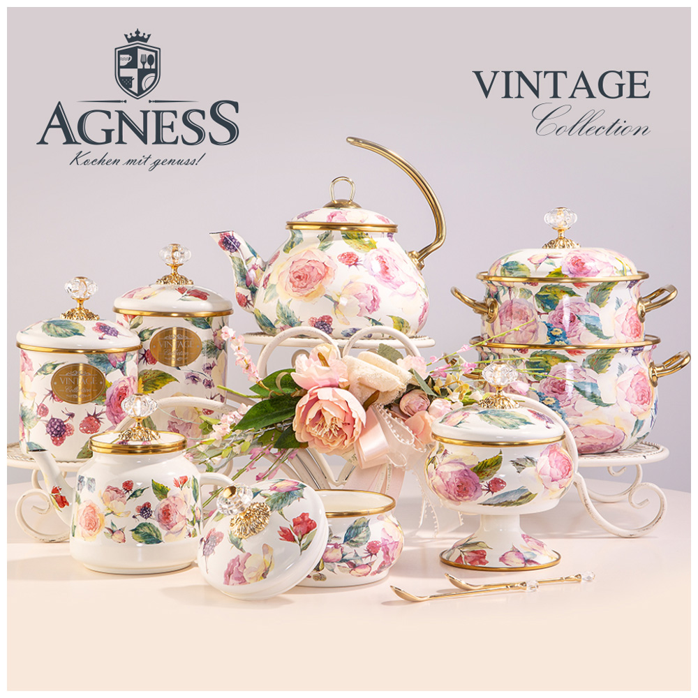 КАСТРЮЛЯ ЭМАЛИРОВАННАЯ AGNESS С КРЫШКОЙ, СЕРИЯ ВИНТАЖ, 2,8Л, ДИАМЕТР=18СМ (КОР=4ШТ.)