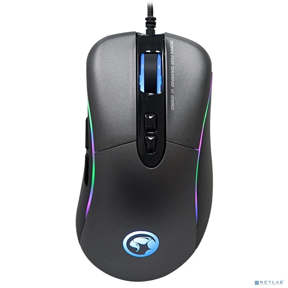 Мышь MARVO G950 Black USB Мышь игровая проводная оптическая, 4000dpi, Сенсор Avago A3050, 7 кнопок, RGB подсветка, Программируемые кнопки, Сменные бок
