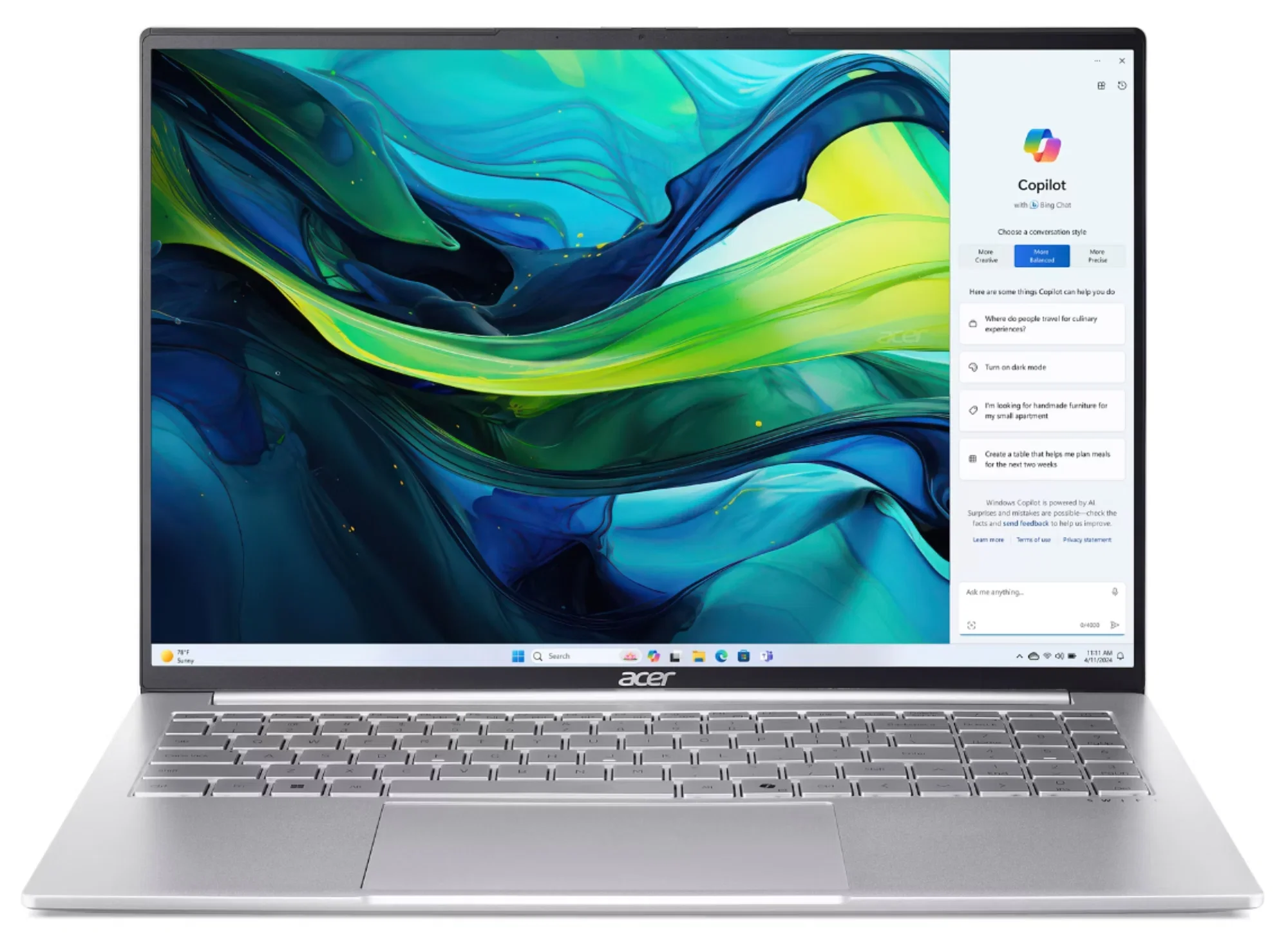 Ноутбук Acer Swift Air 16 SFA16-61M-R8TC Ryzen AI 5 330 16Gb SSD1Tb AMD Radeon 820M 16" OLED WUXGA (1920x1200) без ОС silver WiFi BT Cam 4306mAh (NX.D