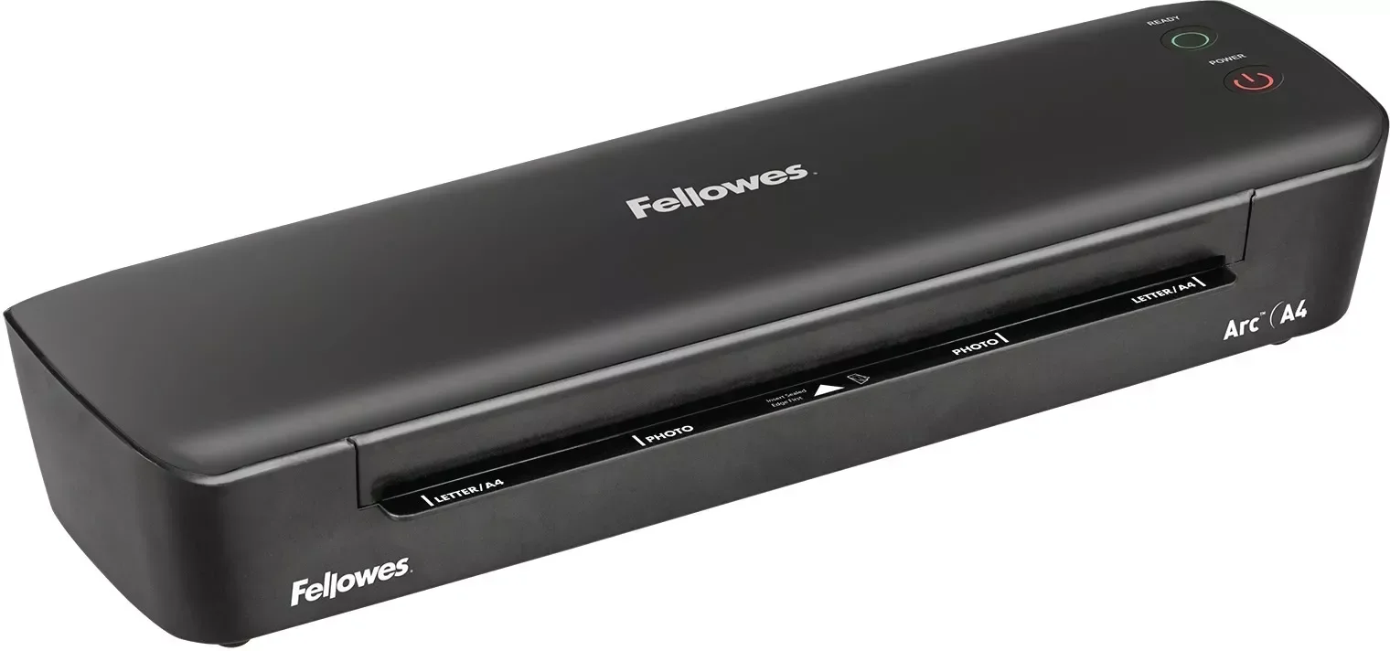 Fellowes® Ламинатор Arc A4 , 75/80 мкм, 30 см/мин, AutoShutOff, механизм освобождения, стартовый набор пленок.