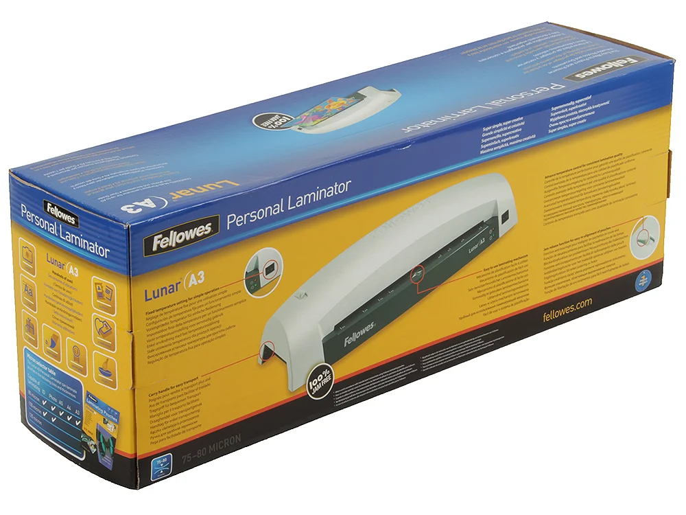 Fellowes® Ламинатор Lunar A3,  (75-80 мкм), 30 см/мин., 2 вала, темп. режим(1), защита от заторов, HeatGuard™