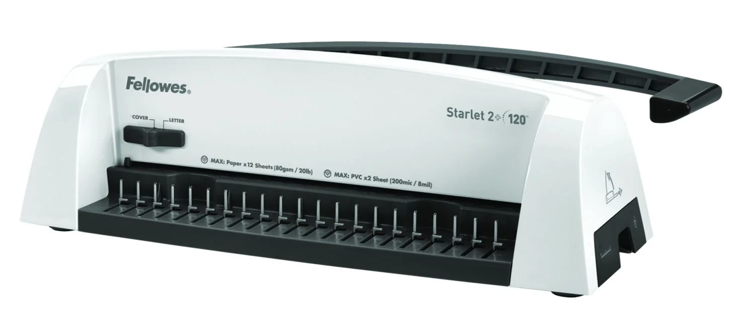 Fellowes® Переплетчик STARLET 2+ на пластиковую пружину, сшивает до 120 лст., перфорирует 12 лст.