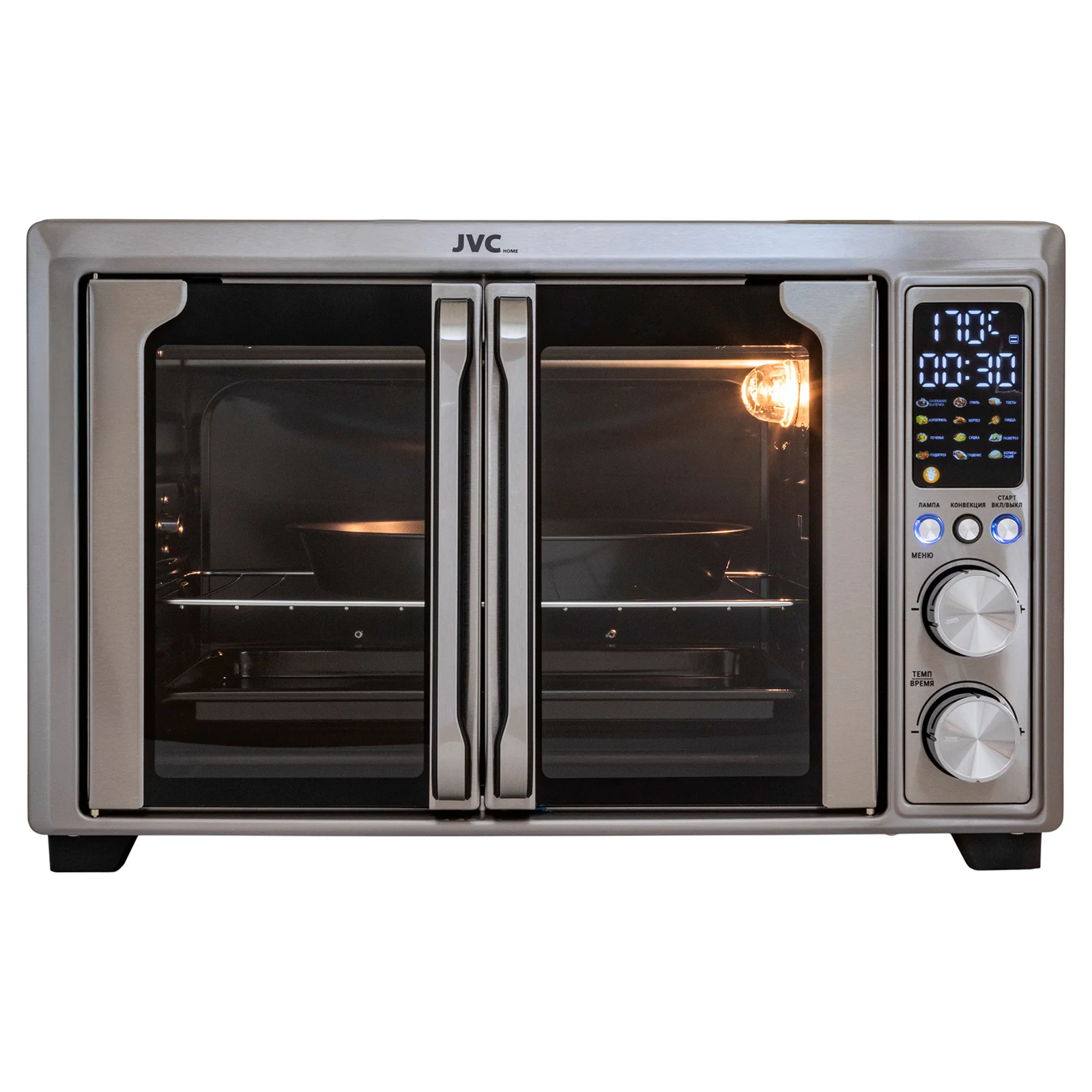 Печь JVC JH-MO355 (35 л, 2000 Вт,таймер 1-72час,Цвет.Диспл 35-230°С  Конвекция Гриль)