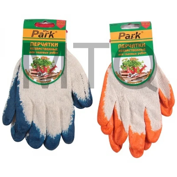 СКР Перчатки хозяйственные PARK EL-S001, размер 9 (L), хлопок+латекс, цв. - син., оранж.