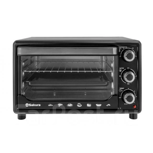 Мини-печь Sakura SA-7000BP 27л, духовка 1500Вт, механ.управление, Цвет: чёрный