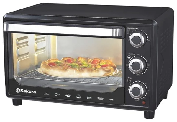 Мини-печь Sakura SA-7000BP 27л, духовка 1500Вт, механ.управление, Цвет: чёрный
