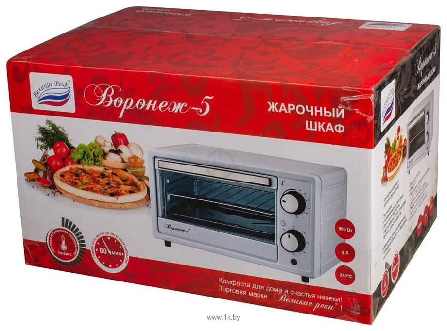 Мини-печь Великие Реки Воронеж-5, 900 Вт, 9 литров, таймер на 60 минут, функции духовки, гриля, тостера, быстрый нагрев, компактный размер