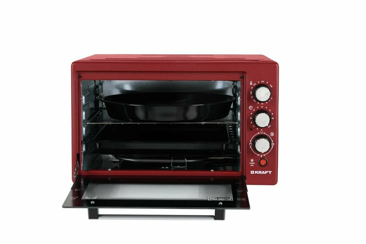 Мини-печь Kraft КF-MO3804KR красный Мощность 1500(Вт),Объем 38(Л),Напряжение 220-240(В),Максимальная температура 320(°С),Внутренняя подсветк