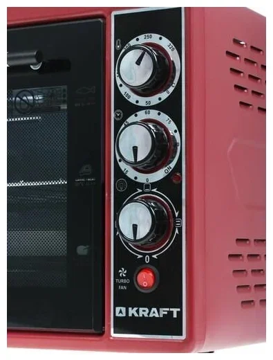 Мини-печь Kraft КF-MO3804KR красный Мощность 1500(Вт),Объем 38(Л),Напряжение 220-240(В),Максимальная температура 320(°С),Внутренняя подсветк