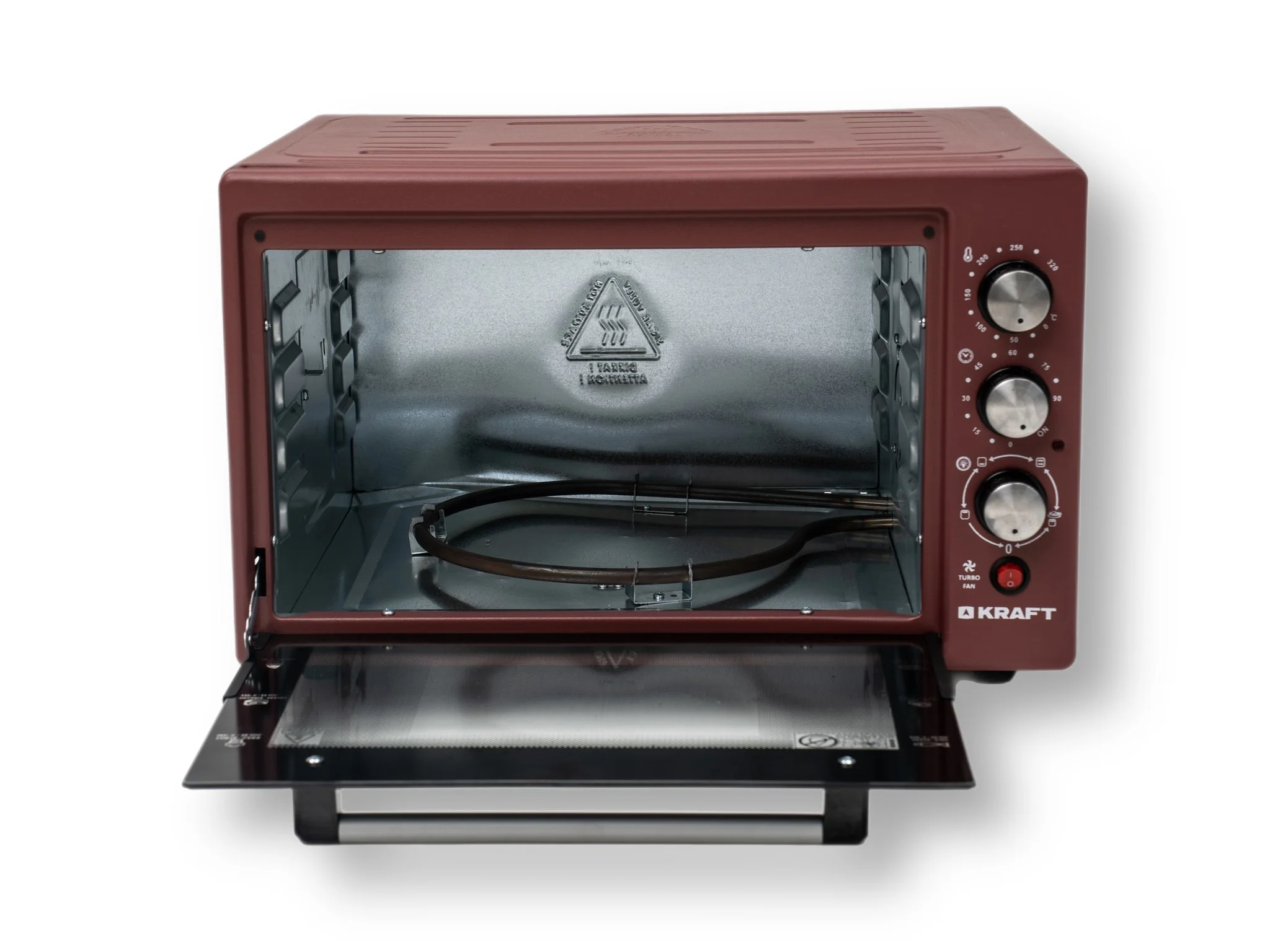 Мини-печь Kraft КF-MO3804KR красный Мощность 1500(Вт),Объем 38(Л),Напряжение 220-240(В),Максимальная температура 320(°С),Внутренняя подсветк