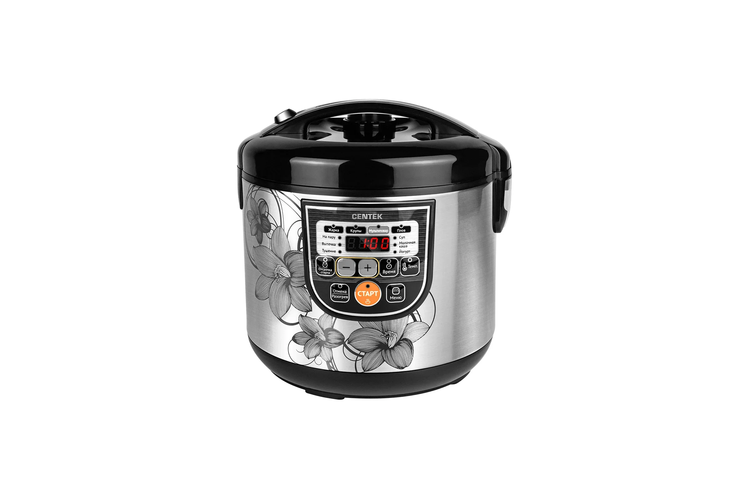 Мультиварка Centek CT-1498 (черный, сталь) 700Вт, 5.0л, 10 программ + 28 программ Мультишеф
