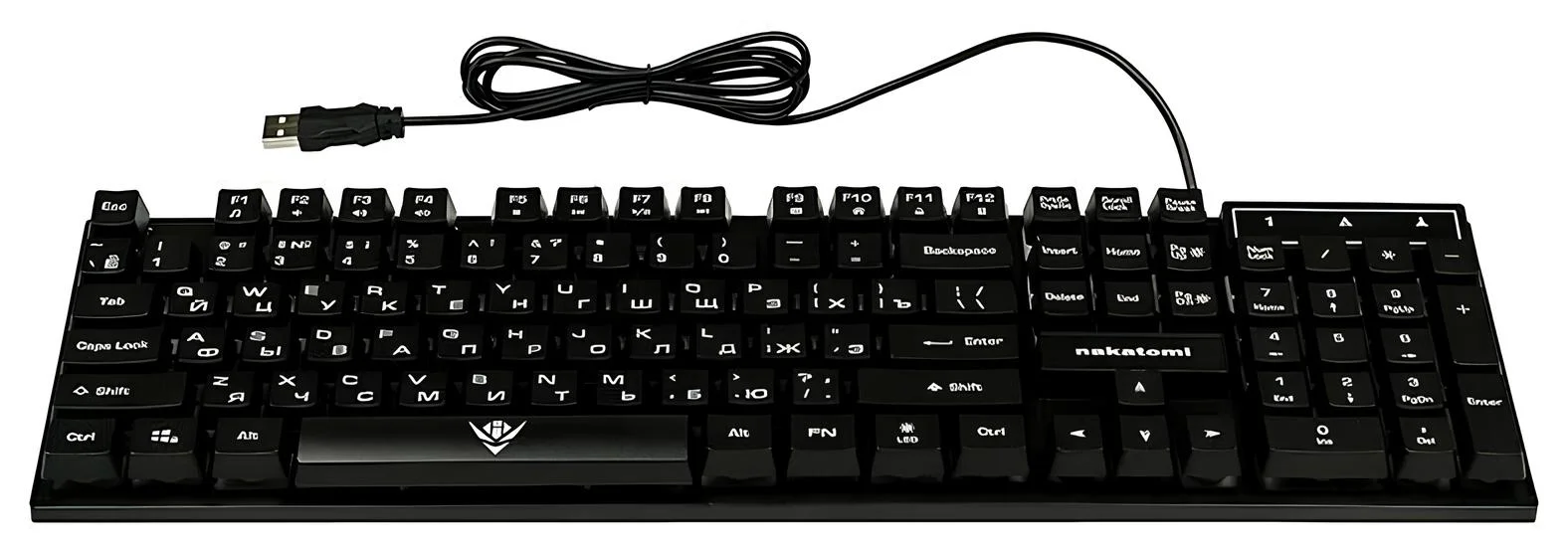 Клавиатура проводная KG-23U BLACK Nakatomi Gaming - игровая с RGb-подсветкой, USB, черная