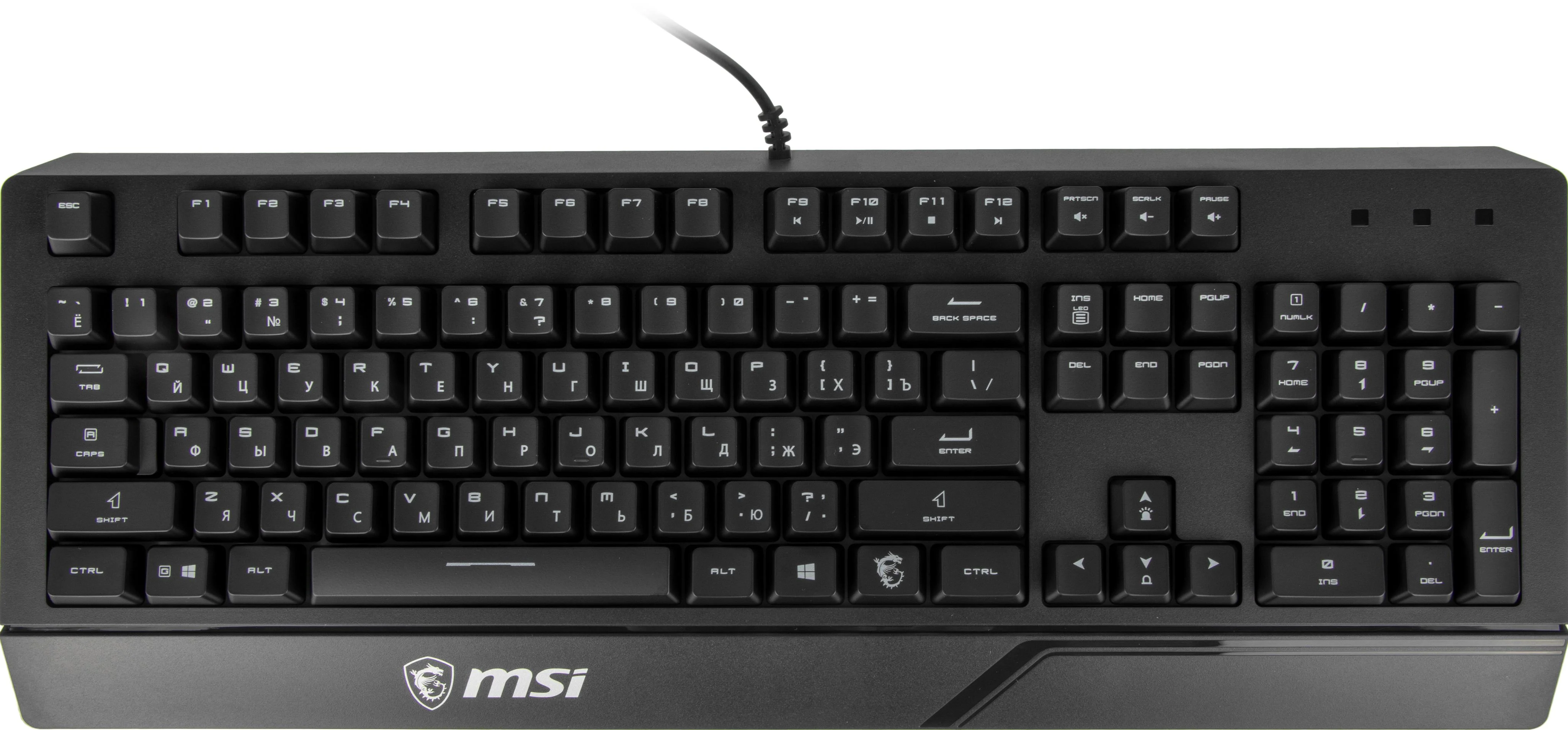 Клавиатура проводная MSI VIGOR GK20 RU черный USB Multimedia for gamer LED (подставка для запястий)