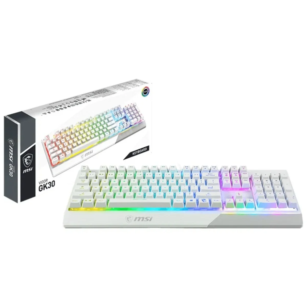 Клавиатура проводная MSI Vigor GK30 белый USB Multimedia for gamer LED (подставка для запястий)
