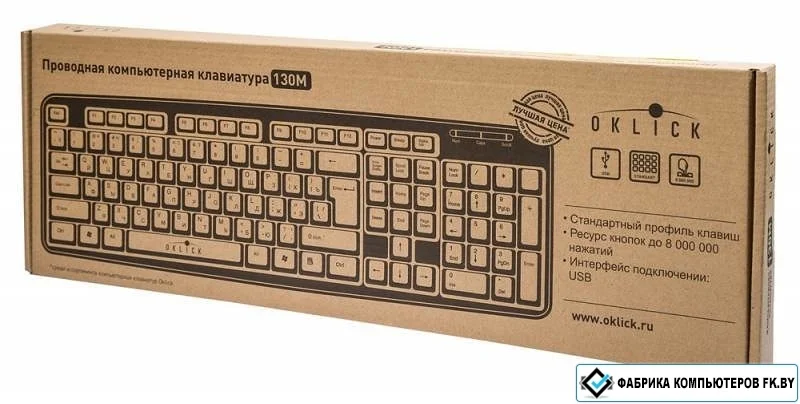 Клавиатура проводная Oklick 130M, USB, черный