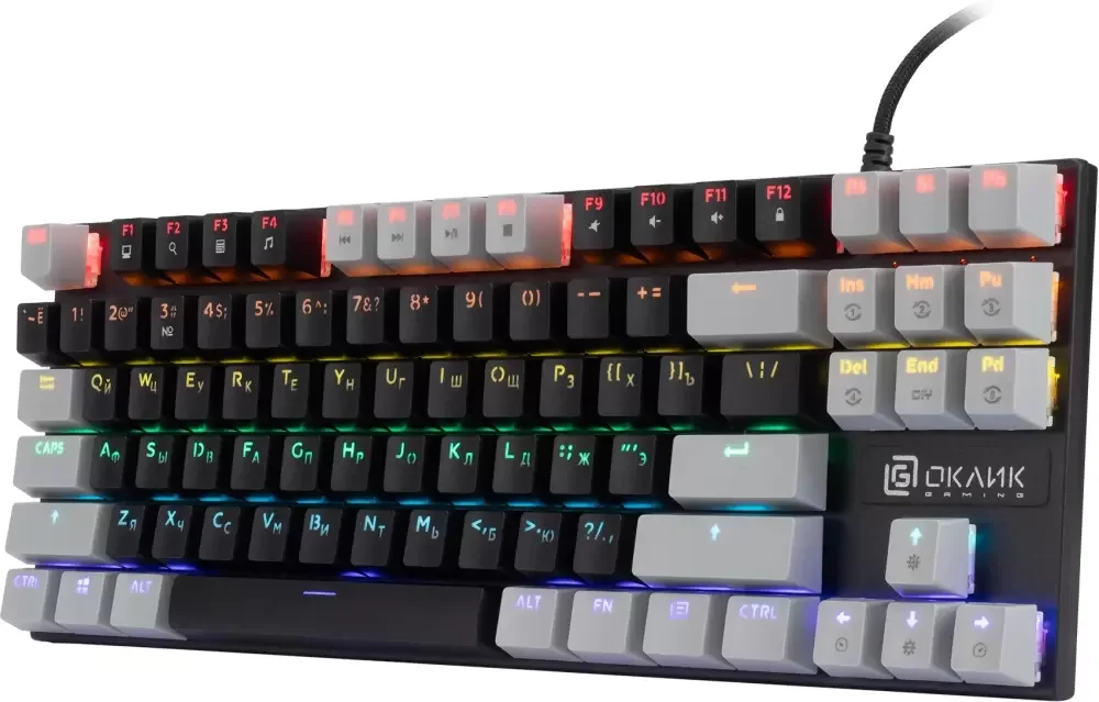 Клавиатура проводная Oklick K600X механическая черный/серый USB Multimedia for gamer LED