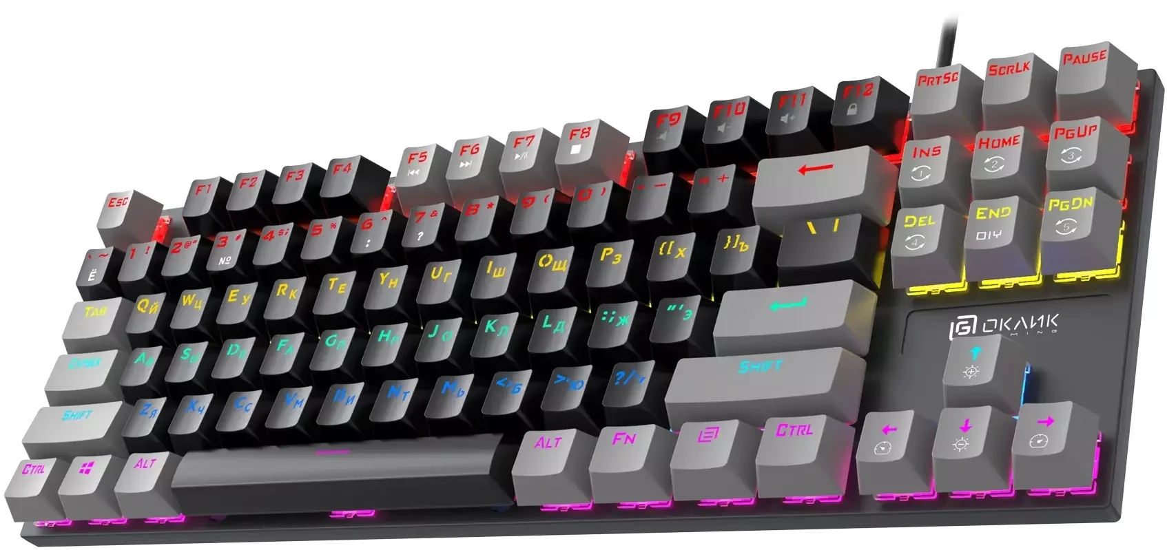 Клавиатура проводная Oklick K600X механическая черный/серый USB Multimedia for gamer LED