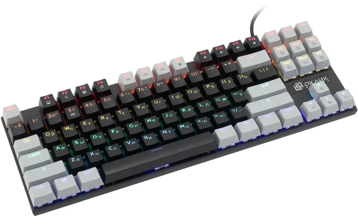 Клавиатура проводная Oklick K600X механическая черный/серый USB Multimedia for gamer LED