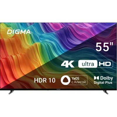 Телевизор LED 55" Digma DM-LED55UBB33 Smart Яндекс.ТВ Frameless Metal черный/4K Ultra HD/DVB-T/60Hz/