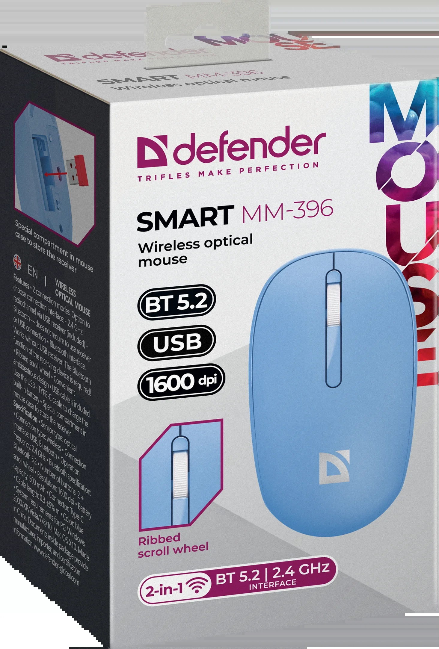 Defender Беспроводная оптическая мышь Smart MM-396 Син,3кн,2.4G+BT,500мАч,1600dpi