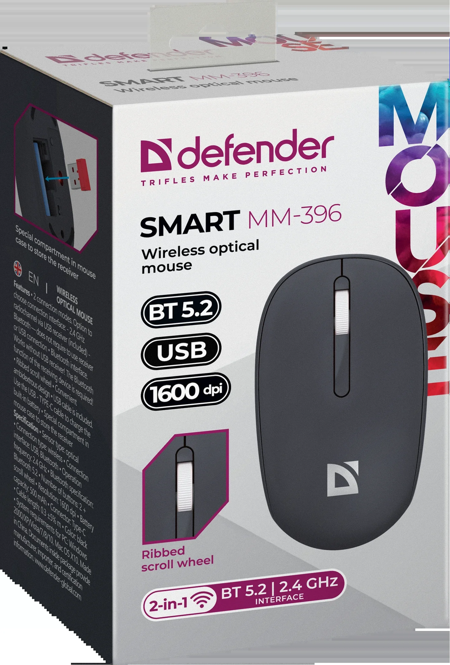 Defender Беспроводная оптическая мышь Smart MM-396 Чер,3кн,2.4G+BT,500мАч,1600dpi