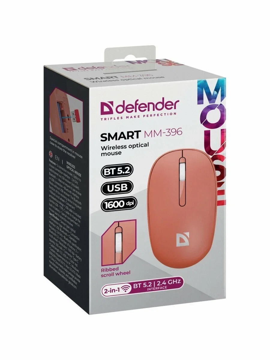 Defender Беспроводная оптическая мышь Smart MM-396 Чер,3кн,2.4G+BT,500мАч,1600dpi