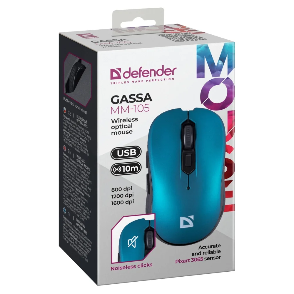 Defender Мышь беспроводная оптическая Gassa MM-105 бирюзов,6D,800-1600dpi,бесшумная