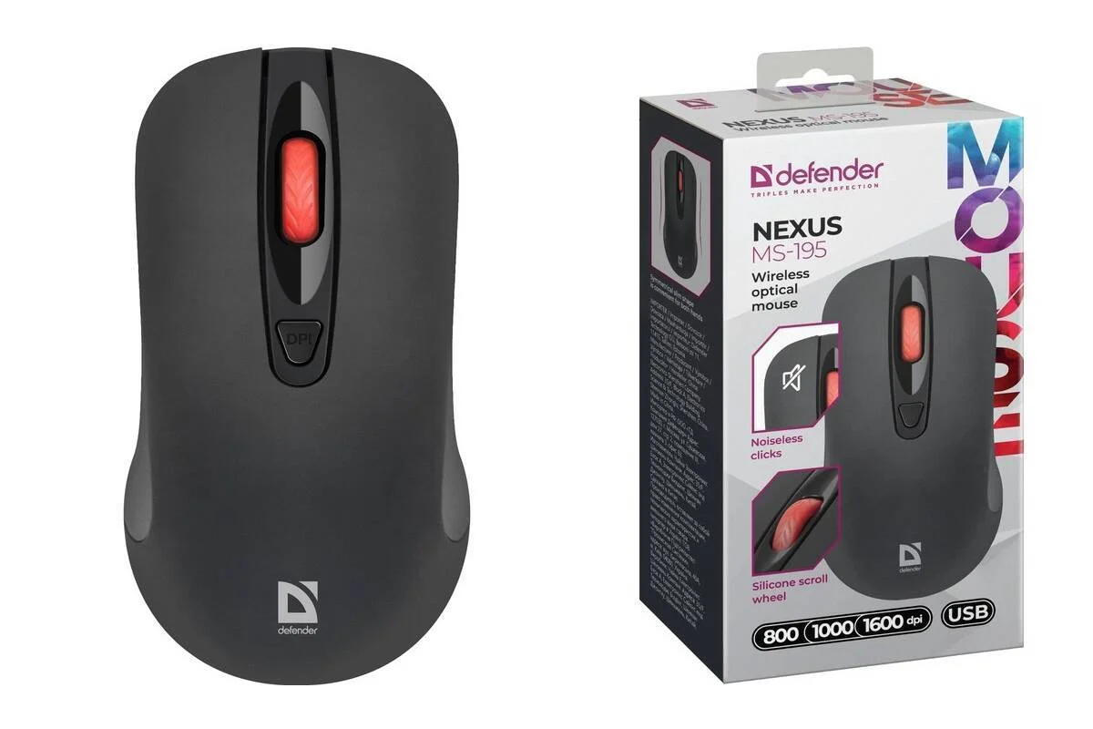 Defender Мышь беспроводная оптическая Nexus MS-195 черный,4 кнопки,800-1600 dpi