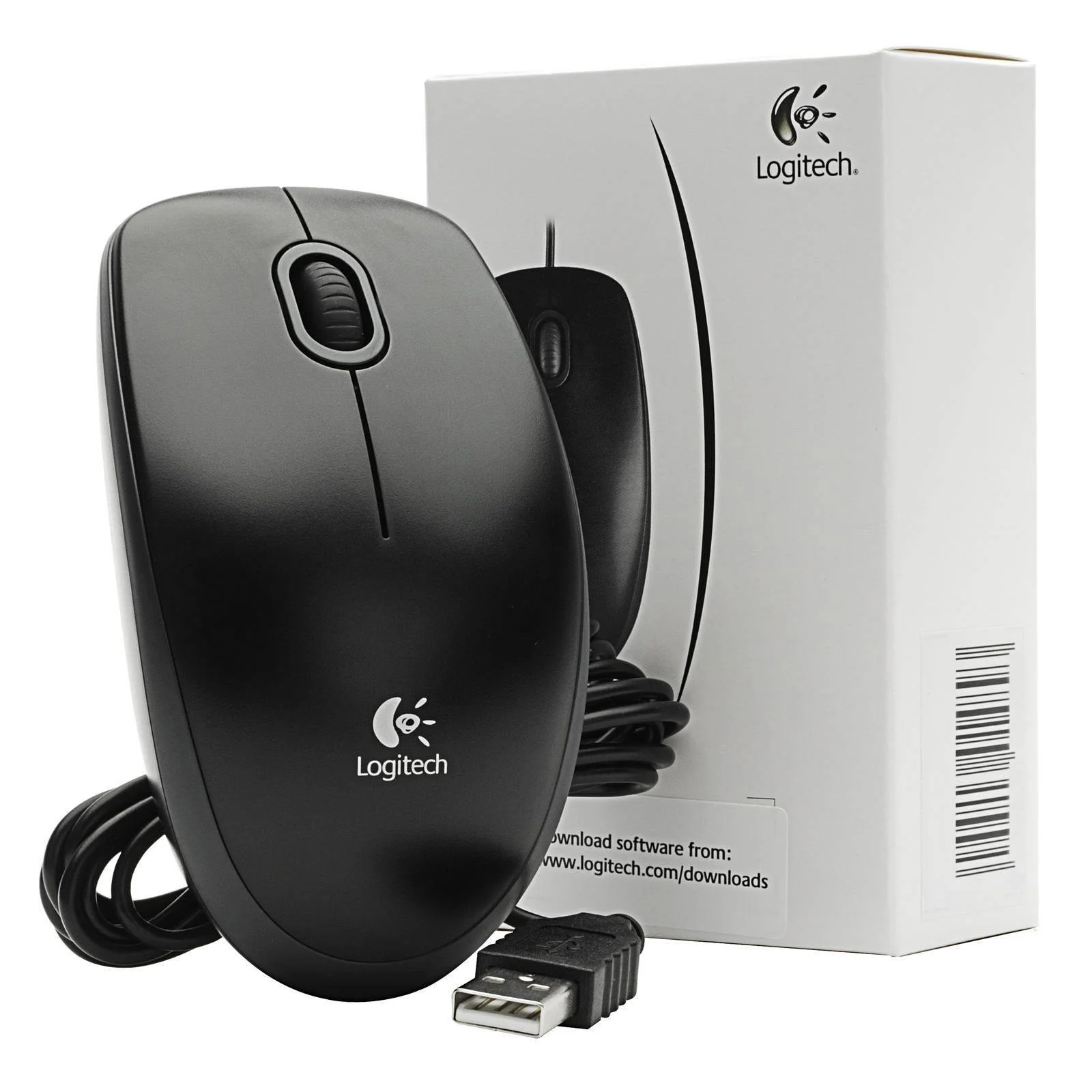 Logitech Мышь проводная B100, оптическая, 1000 dpi, USB, кабель 1,8 м, чёрный.