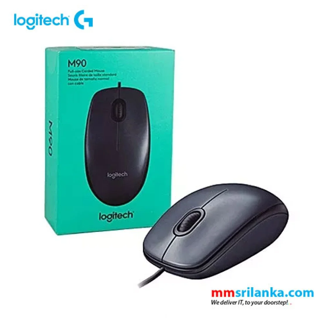 Logitech Мышь проводная M90, оптическая, 1000 dpi, USB, кабель 1,8 м, темно-серый.