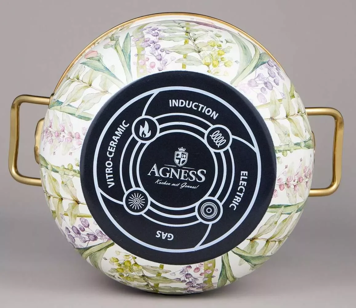 НАБОР КАСТРЮЛЬ AGNESS ЭМАЛИРОВАННЫХ СЕРИЯ "IRISES", 4ПР. 2,1Л И 3,8Л