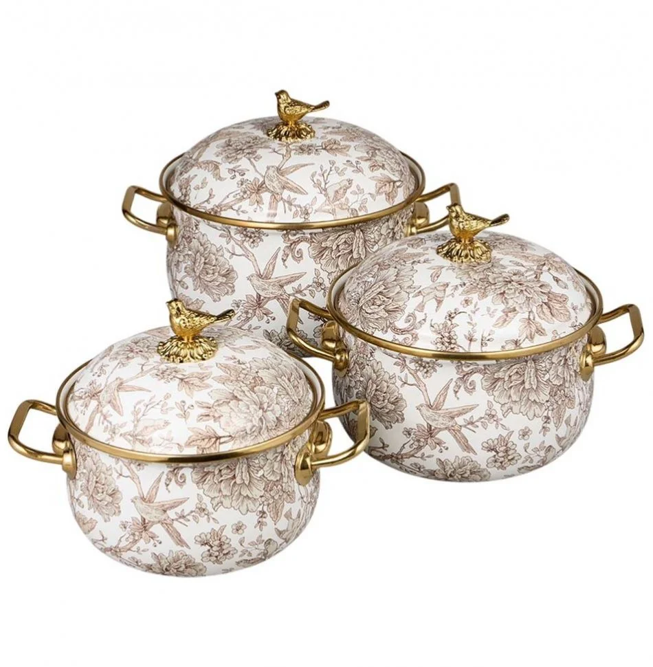 НАБОР КАСТРЮЛЬ AGNESS ЭМАЛИРОВАННЫХ СЕРИЯ "ROYAL GARDEN", 6ПР. 2,1Л, 2,8Л И 3,8Л