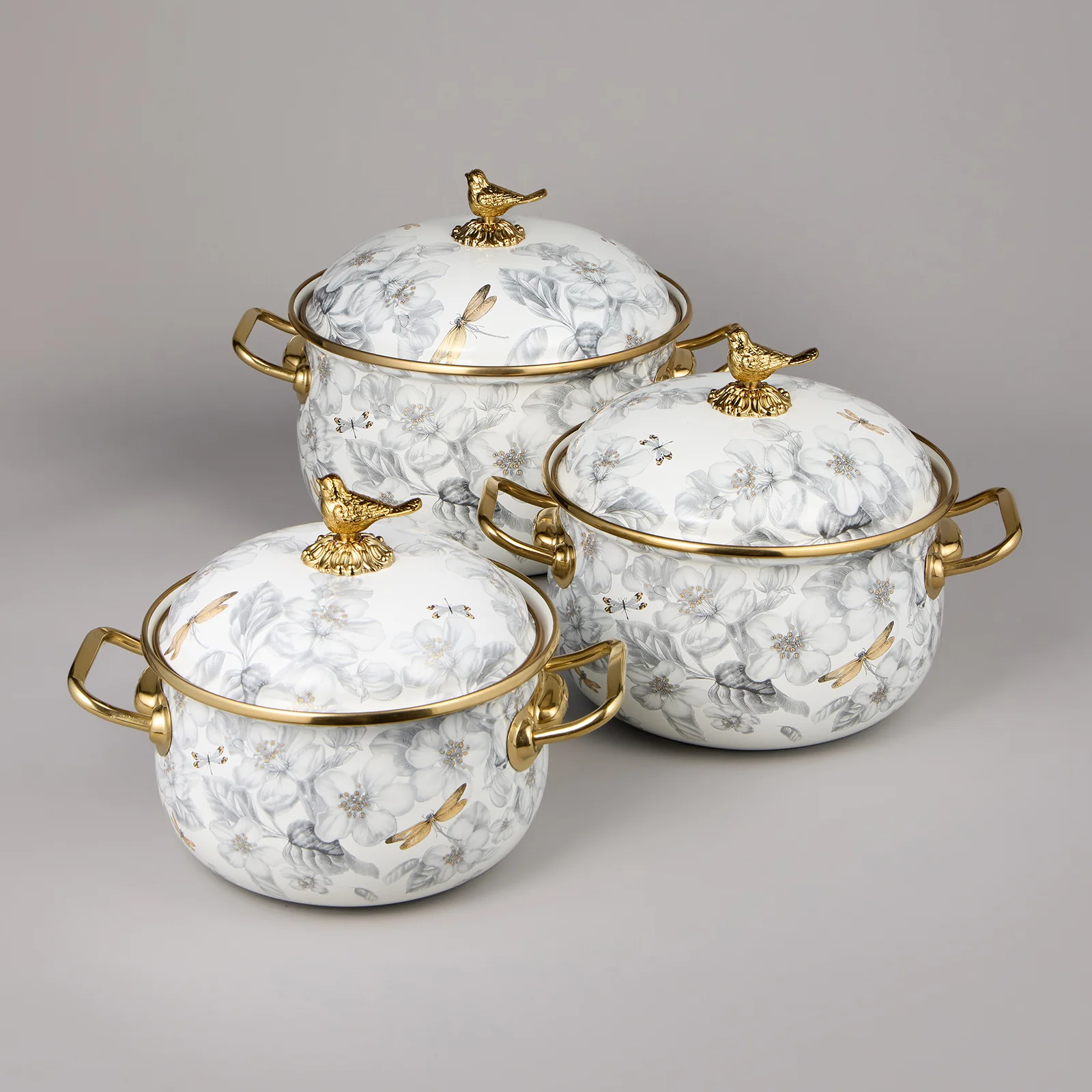 НАБОР КАСТРЮЛЬ AGNESS ЭМАЛИРОВАННЫХ СЕРИЯ "ROYAL GARDEN", 6ПР. 2,1Л, 2,8Л И 3,8Л