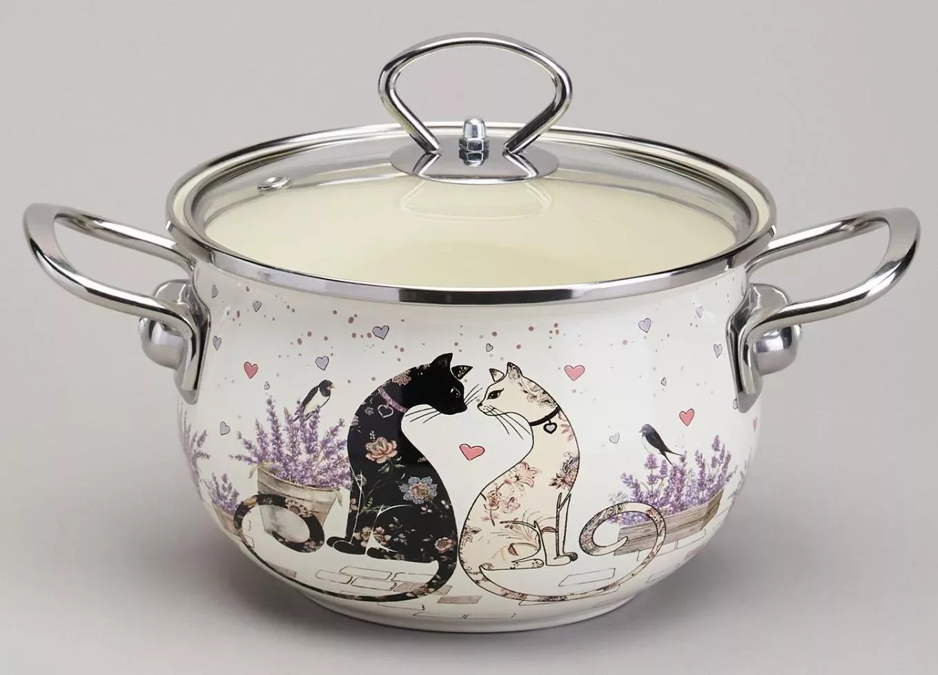 НАБОР КАСТРЮЛЬ ЭМАЛИРОВАННЫЙ, СЕРИЯ "LAVENDER CATS 6ПР. 2,0/2,8/3,8Л ДИА.18/20/22СМ